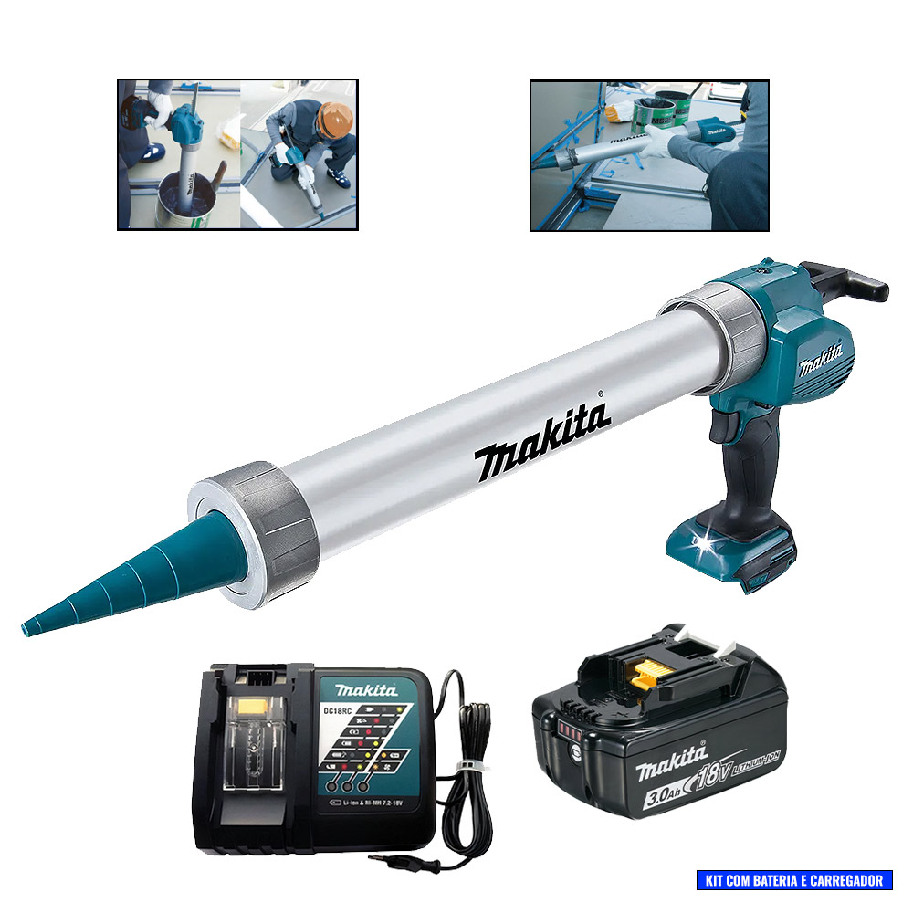 Kit Pistola de Calafetagem à Bateria 18V com Bateria 3AH + Carregador DCG180ZB MAKITA