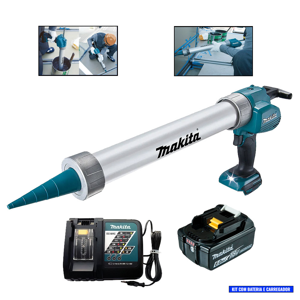 Kit Pistola de Calafetagem à Bateria 18V com Bateria 6AH + Carregador DCG180ZB MAKITA
