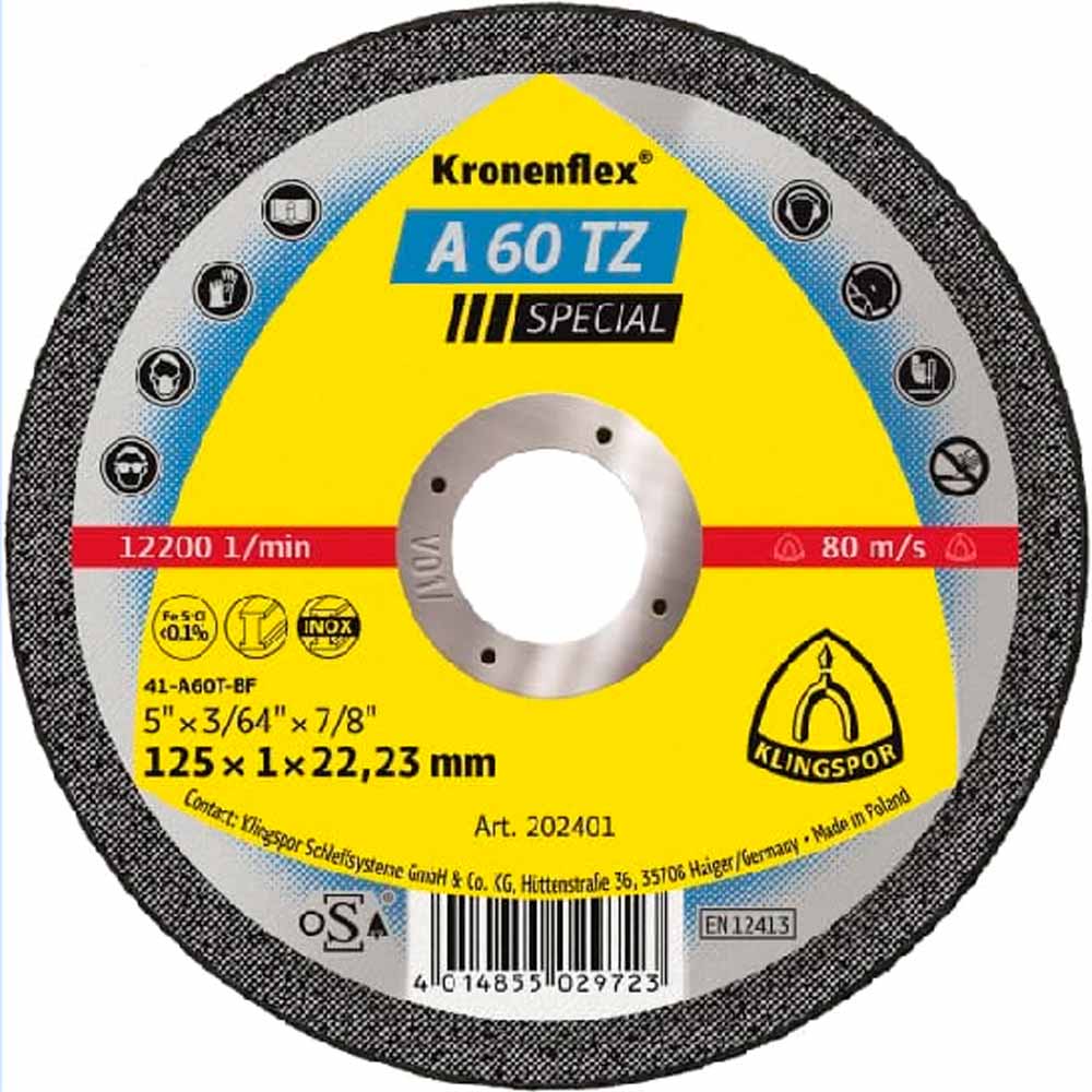 Disco de Corte Kronenflex® 4.1/2 POL x 1.0 MM para Aço Inoxidável A 60 TZ Special KLINGSPOR