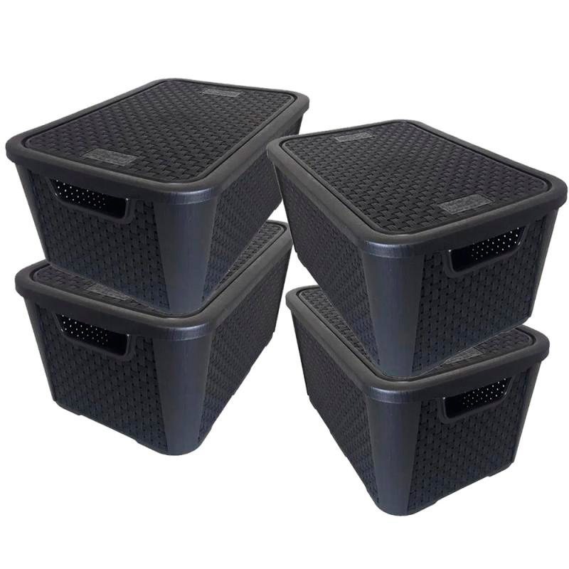Combo 4 Caixas Organizadoras Rattan 8.8 Litros 2051 PLASNEW
