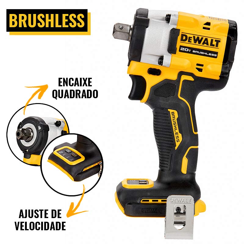Chave de Impacto à Bateria 20.0V 1/2 Pol BRUSHLESS Sem Bateria DCF922B-B3 DEWALT