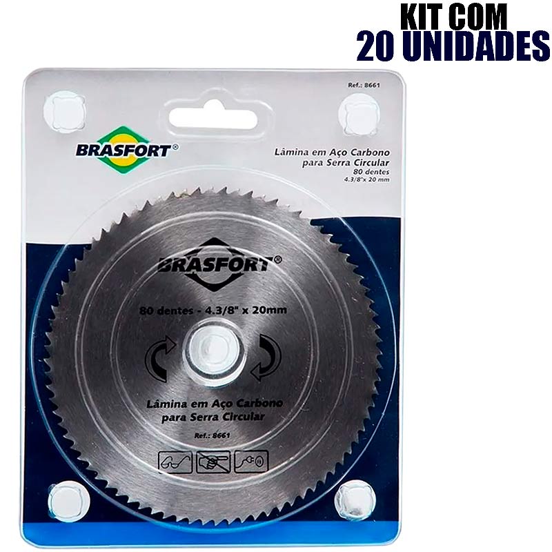 Serra Circular 4.1/2 Pol HSS Para Madeira 80 Dentes Kit com 20 Unidades Evald/Brasfort