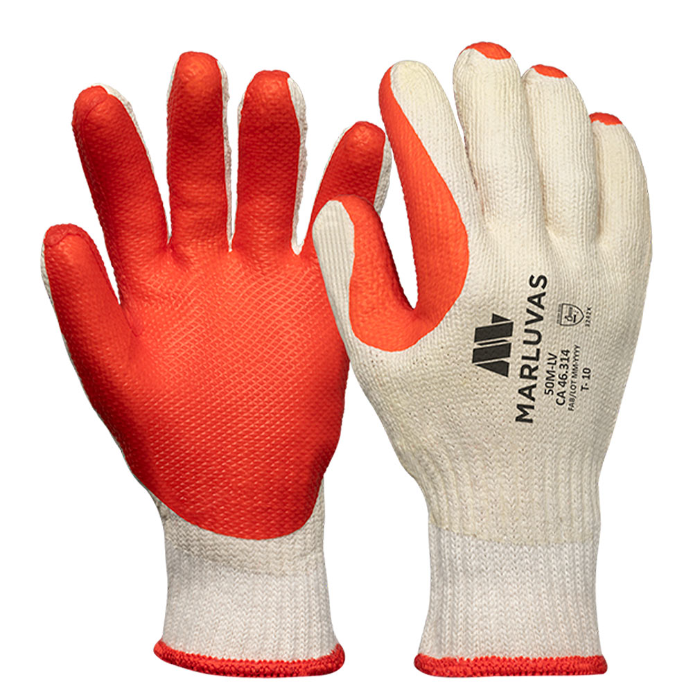 Luva de Algodão e Latex Vulcanizada Branca e Vermelha 801003 MARLUVAS