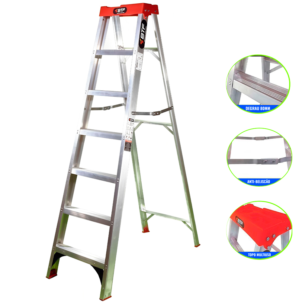 Escada de Alumínio Tipo Tesoura com 6 Degraus EAP5906 BOTAFOGO