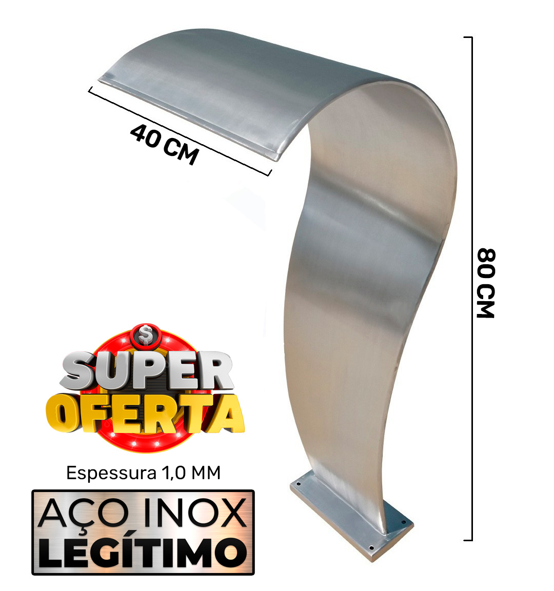 Cascata para Piscina 80 x 40 CM Aço Inox Naja Média 80CM EVALD