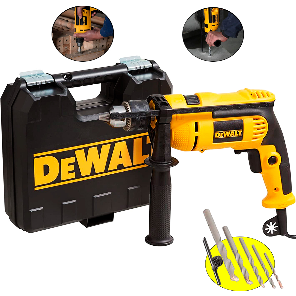 Furadeira Industrial com Impacto e Reversão 1/2 POL com Kit Maleta e Brocas DWD502KABR DEWALT