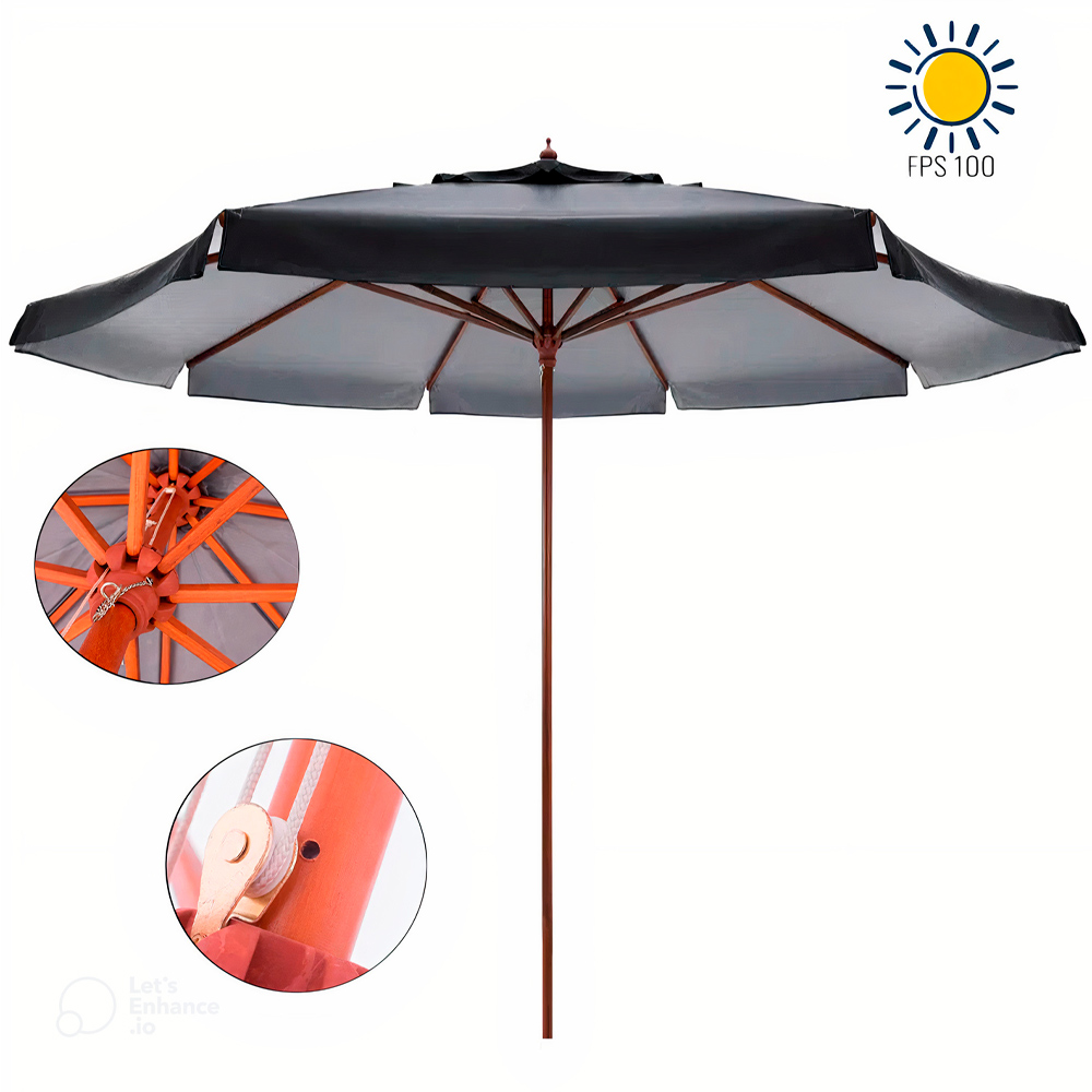 Ombrellone 4 Metros Diâmetro Positano Preto em Bagum Madeira 400807 BEL