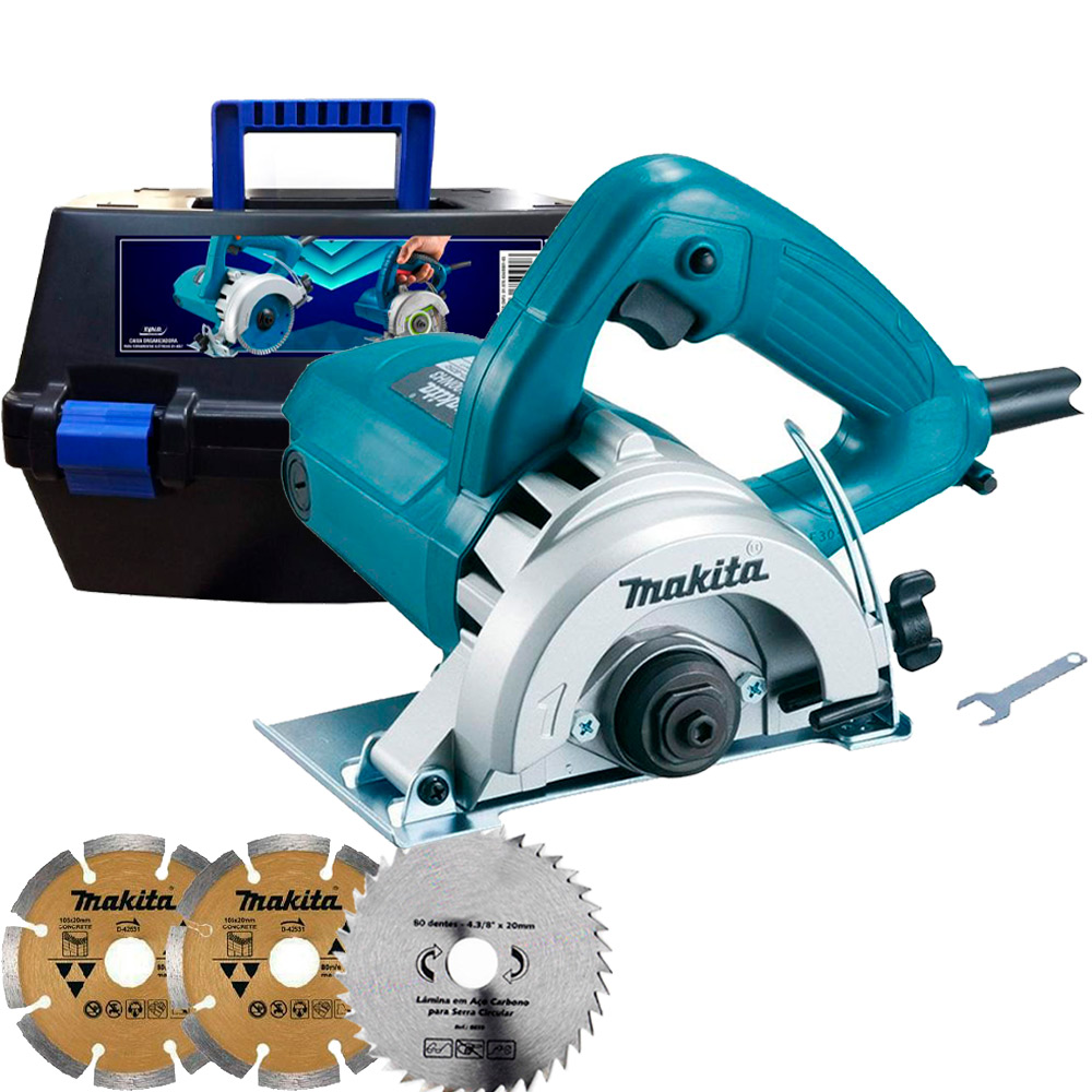 Serra Mármore 4.3/8 POL 1.300W 4100NH3ZX2 MAKITA kit com Discos e Maleta