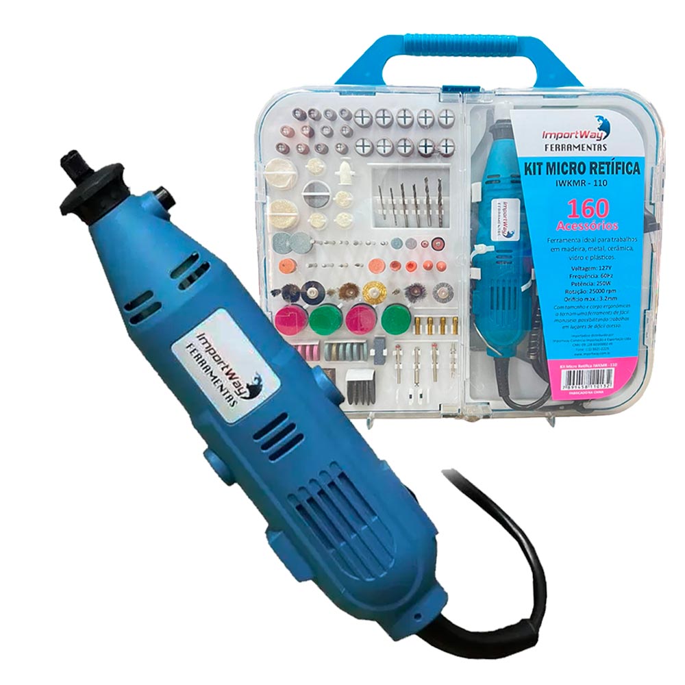 Micro Retifica com Maleta e Kit 160 Peças IWKMR IMPORTWAY 