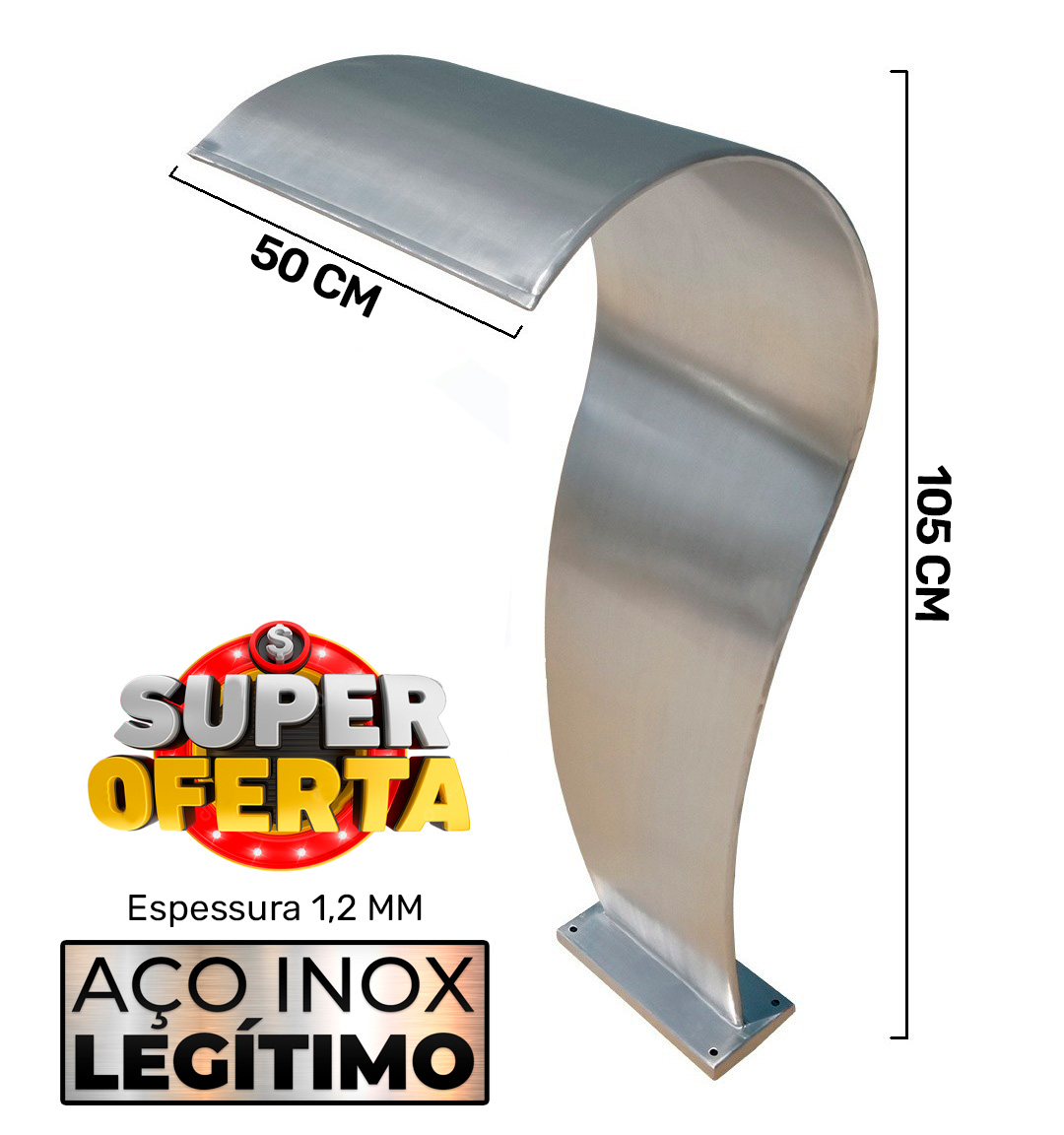 Cascata para Piscinas 105 x 50 CM Aço Inox Naja Grande EVALD