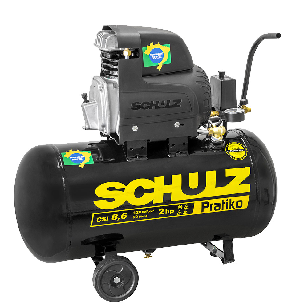 Compressor de Ar de Pistão 2,0 HP 50 Litros 8,6 Pés Pratiko CSI 8,6|50 SCHULZ