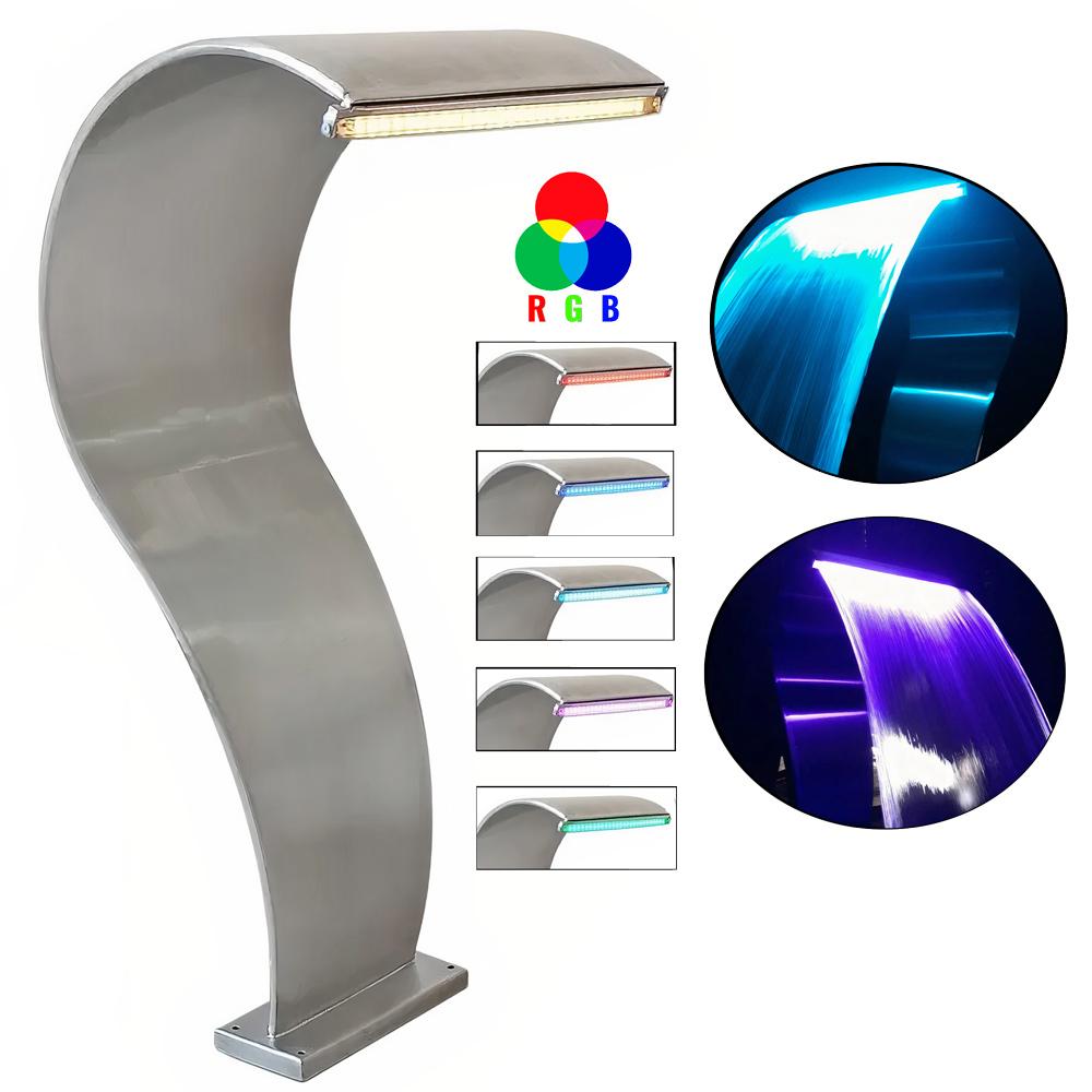 Cascata para Piscina 80 x 40 CM Média Aço Inox Naja com LUZ rgb EVALD