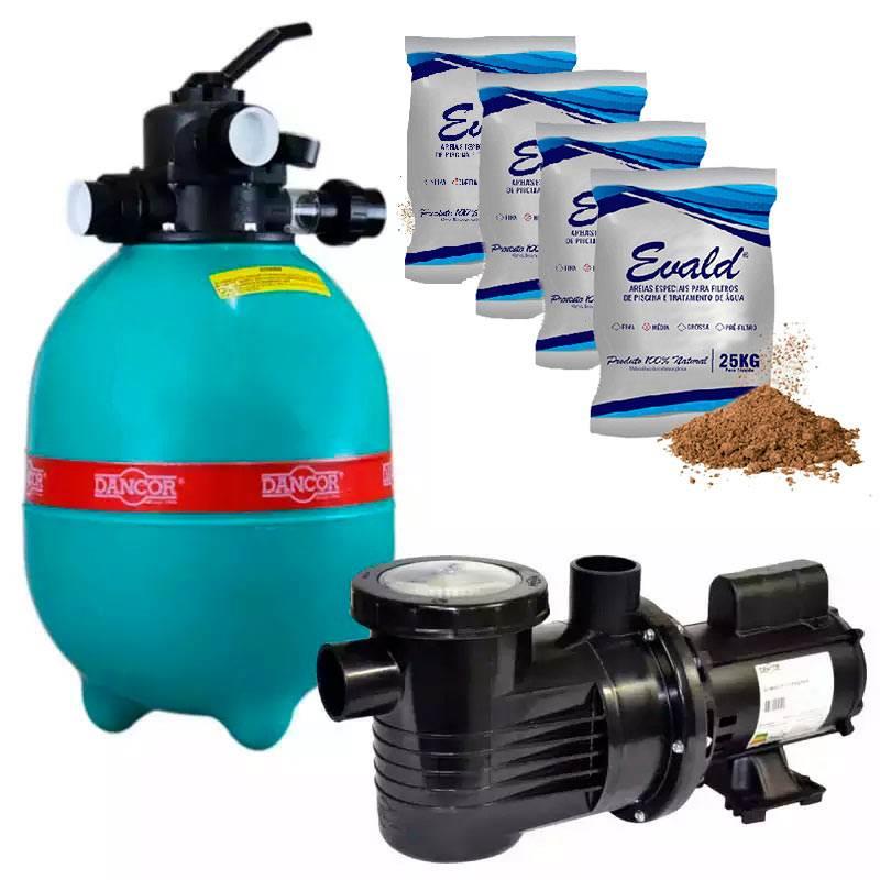 Filtro para Piscina DFR 19-10 com Bomba 3/4 CV Monofásica DANCOR + Areia para Filtro