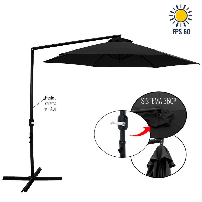 Ombrellone Suspenso Veneza em Poliéster 3 Metros de Diâmetro com Manivela 832007 BEL