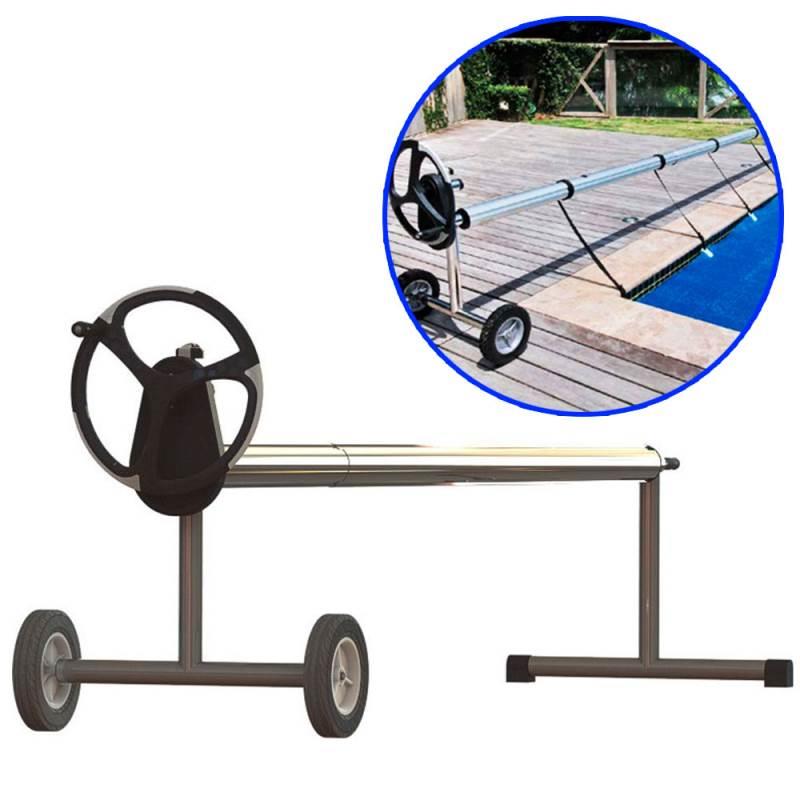 Enrolador para Capa Térmica Piscinas até 5.50 x 20 Metros Aço Inox + Tubos de Alumínio SODRAMAR