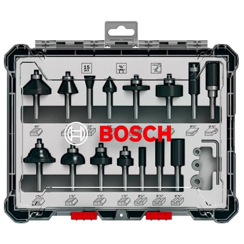 Jogo de Fresas Tupia para Madeira 1/4 POL com 15 Peças BOSCH