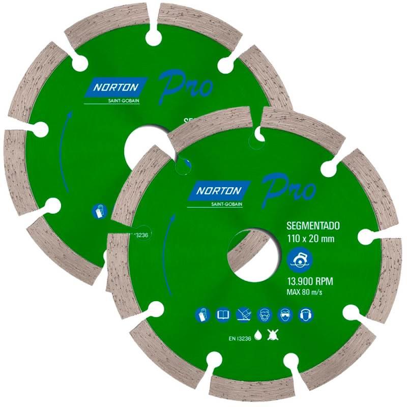 Disco Diamantado 4.3/8 POL 110x20 MM Segmentado PRO Kit com 2 Unidades NORTON