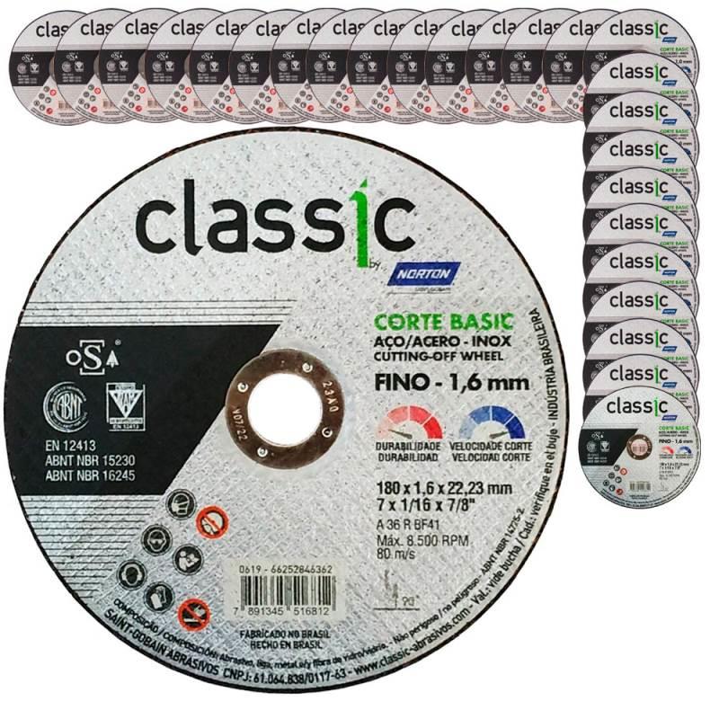 Disco de Corte 7 POL x 1.6 MM Aço Inox Furo 7/8 POL Classic Corte Basic Kit 25 Peças NORTON