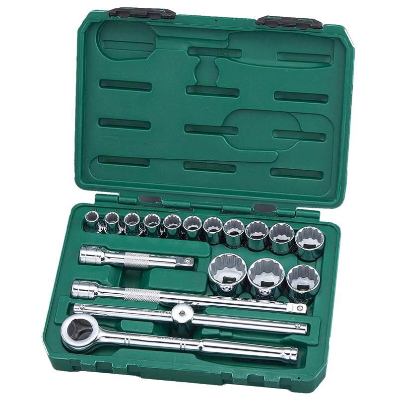 Jogo de Soquetes Estriados 1/2 POL de 10 a 32 MM com 18 Peças SATA