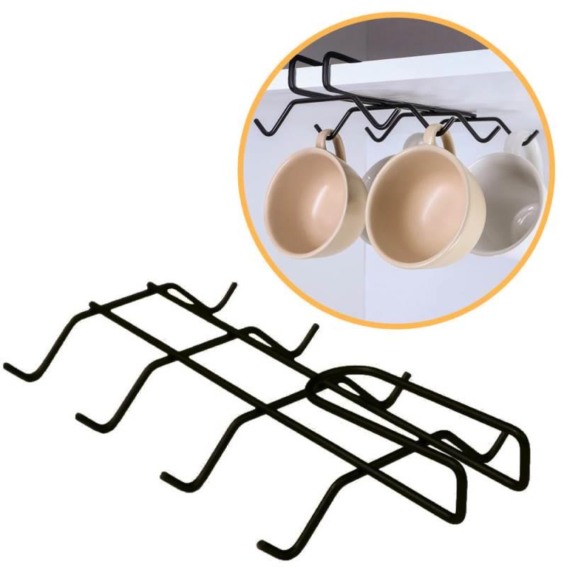 Suporte Porta Xícaras Organizador Suspenso Viena Preto 990007 BEL