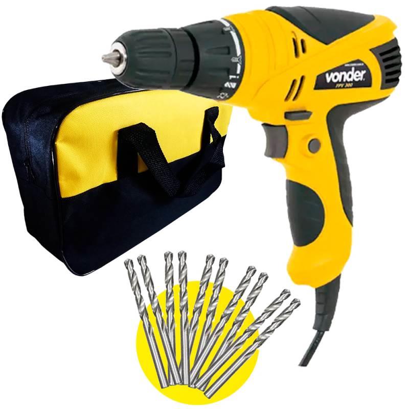 Parafusadeira Furadeira 3/8 POL 280W FPV-300 VONDER + Kit 10 Brocas e Bolsa