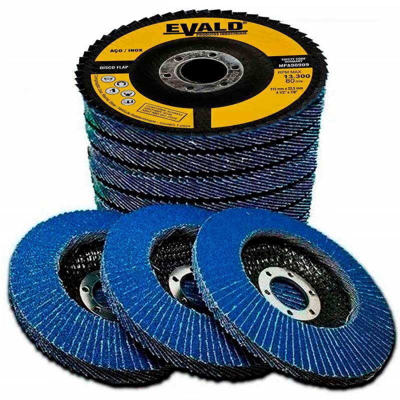 Disco de Lixa Flap 4.1/2 POL 115 MM Aço Inox Grão 120 Kit com 10 Unidades EVALD EVALD