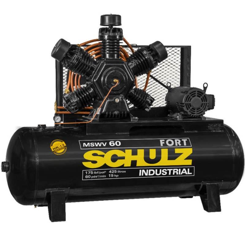 Compressor 15 HP 60 Pés 425 Litros 5 Pistões 175 Libras Trifásico MSWV60FORT/425LMTA SCHULZ