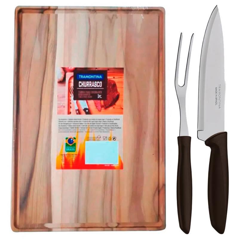 Kit Churrasco com Faca. Garfo Trinchante e Tábua de Madeira TRAMONTINA