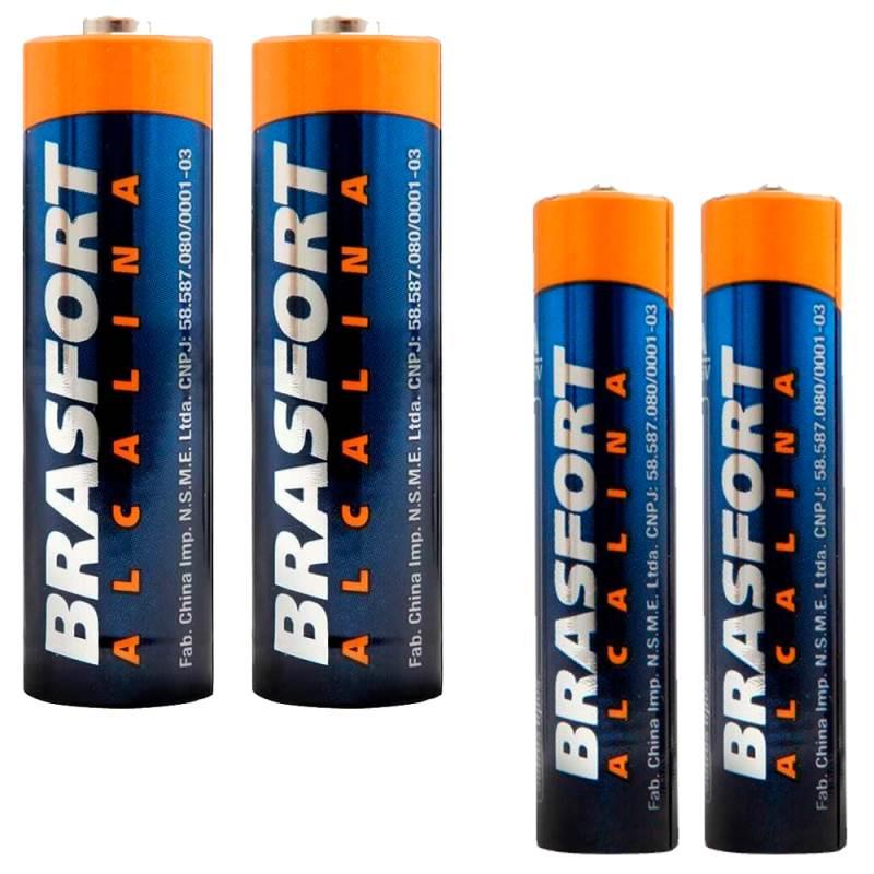 Pilhas Alcalinas Kit com 2 Pequenas AA + 2 Palitos AAA BRASFORT