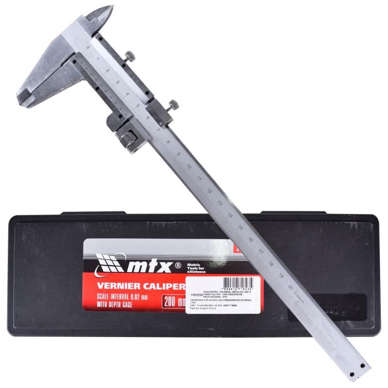 Paquímetro Universal 8 POL 200 MM Passo 0.02MM de Aço MTX