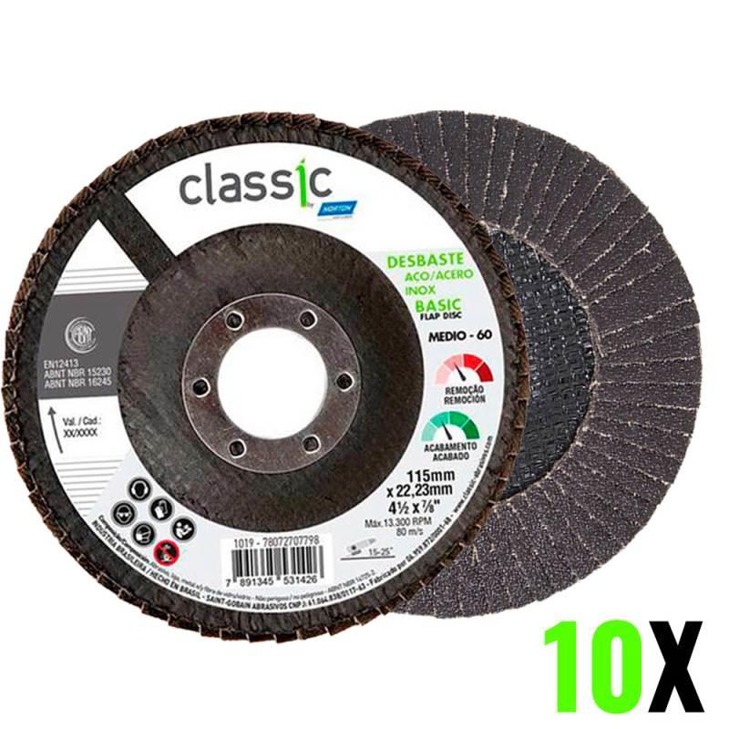 Disco de Lixa Flap 4.1/2 POL Grão 60 Kit 10 Unidades Classic Basic NORTON