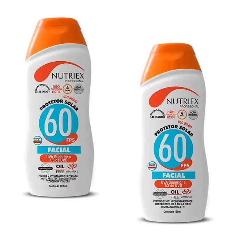 Protetor Solar Facial FPS 60 120 ML Bisnaga com 2 Peças NUTRIEX