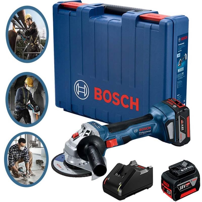Esmerilhadeira Angular à Bateria 18V 4.1/2 POL com Maleta 2 Baterias e Carregador GWS180-LI BOSCH