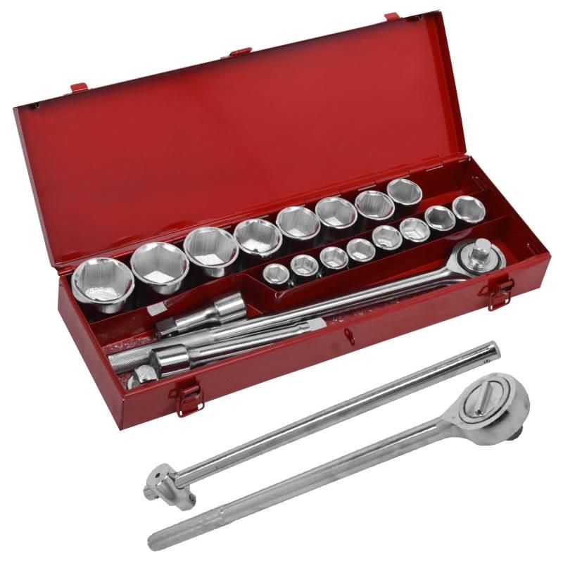 Jogo de Soquetes Sextavado 3/4 POL Cromo Vanadium de 19 a 50 MM c/ 21 Peças 9PM EDA