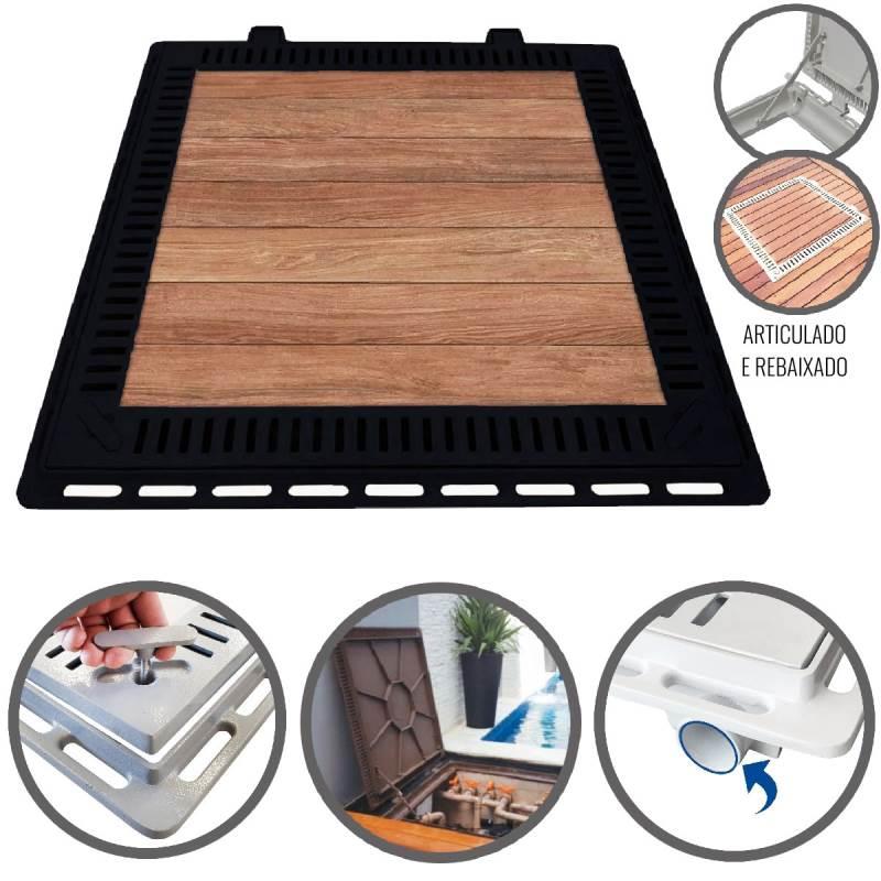 Tampão 80 x 80 CM Rebaixado Articulado c/ Grelha Casa de Máquinas de Piscinas 3182 Preto Fosco GDA