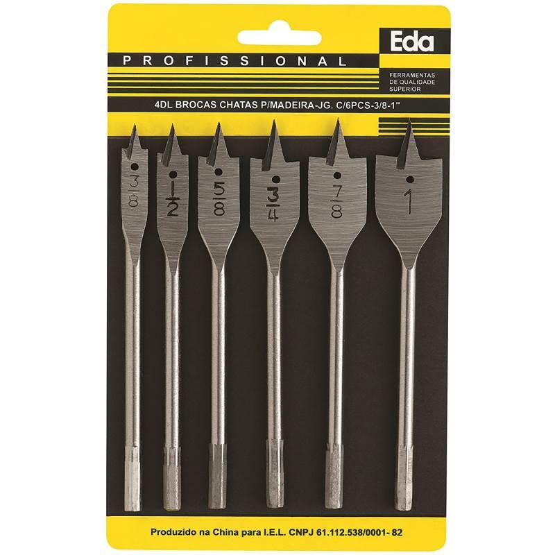 Kit de Brocas Chata para Madeira 3/8 à 1 POL com 6 Peças 4DL EDA