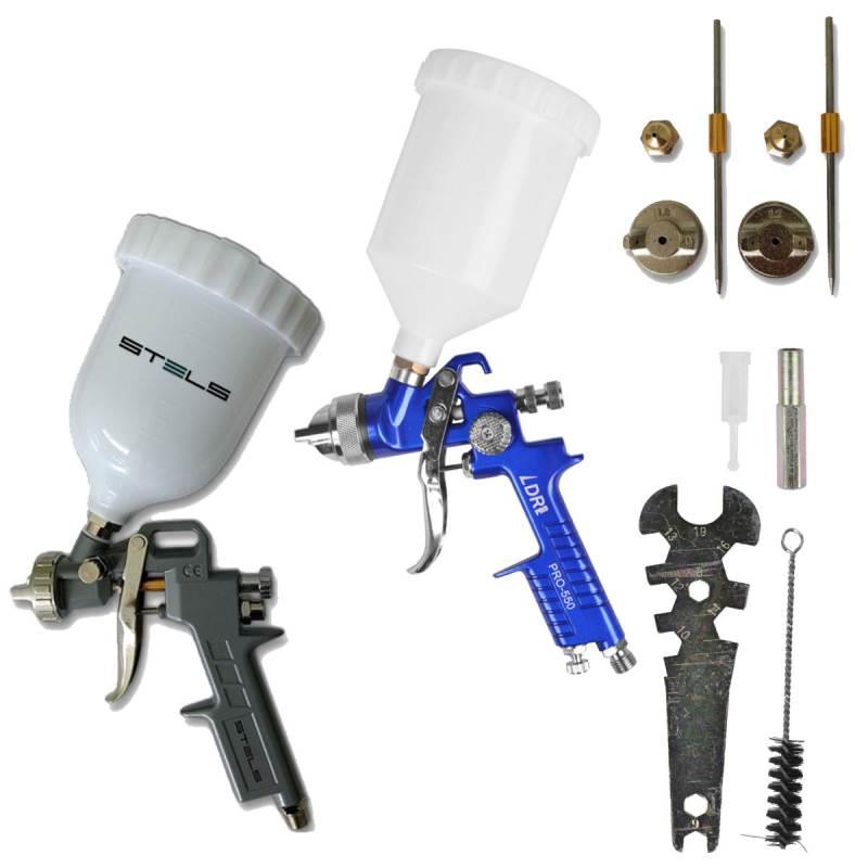 Pistola Pintura 600 ML Gravidade c/ Kit de Bocais STELS + Pistola Pintura 600 ML HVLP PRO 550 LDR2