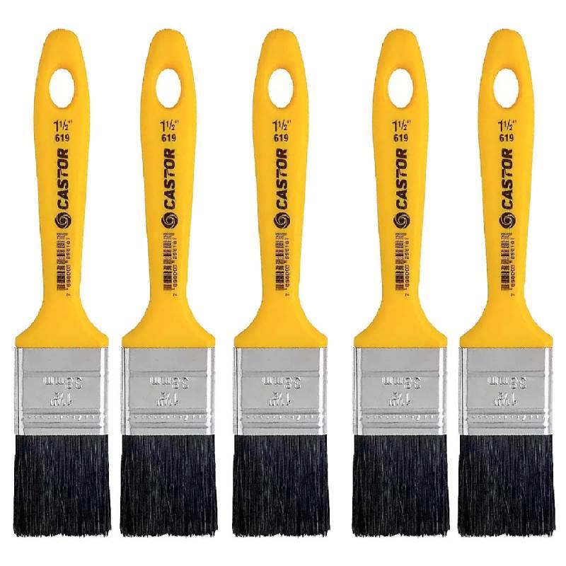 Pincel Trincha 1.1/2 Pol Amarelo Cerdas Pretas Kit 5 Unidades CASTOR
