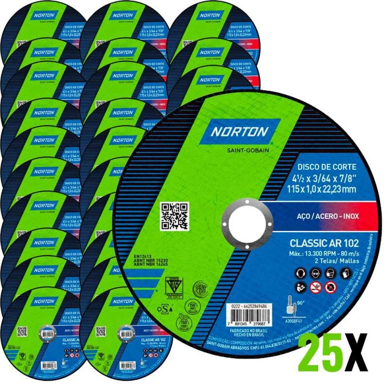 Kit Discos de Corte Fino para Inox 25 Unidades Classic NORTON