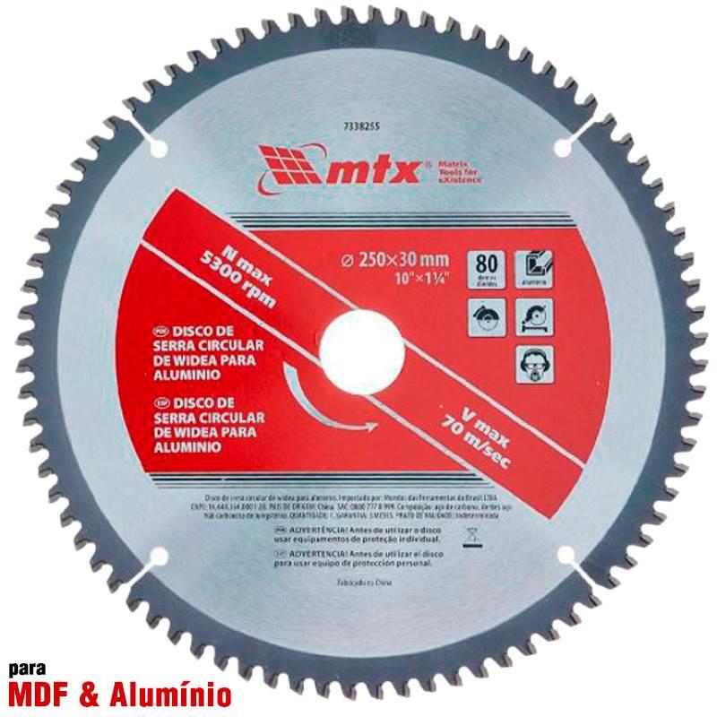 Serra Circular de Widea 10 POL 250 MM x 30 MM para MDF e Alumínio 80 Dentes 7338255 MTX