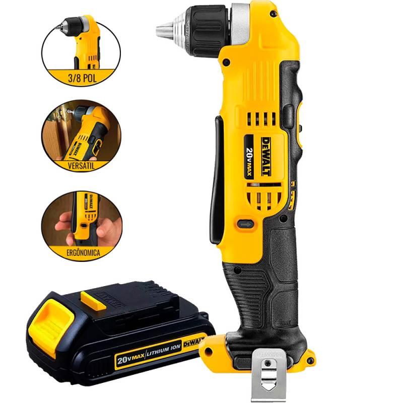 Kit Furadeira Angular 20V à Bateria 3/8 POL com Velocidade Variável com Bateria 20V MAX DEWALT