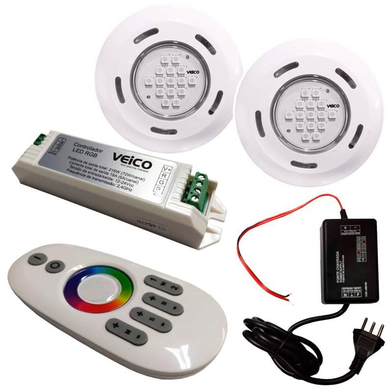 Kit Iluminação para Piscinas com 2 Refletores. Controlador RGB TouchScreen LED e Fonte FLUIDRA