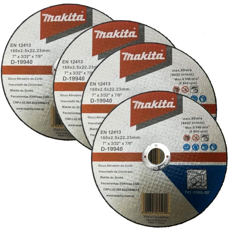 Disco de Corte para Metal 7 POL 180 MM D-19940-10 Kit 4 Peças MAKITA