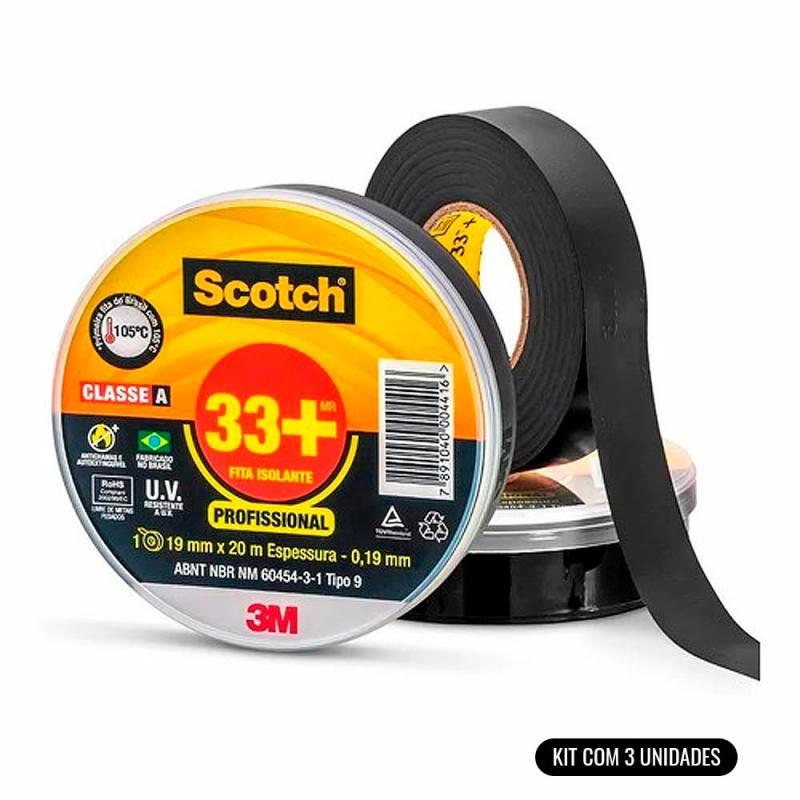 Fita Isolante 33+ Scotch 20 Metros Kit Com 3 Unidades 3M