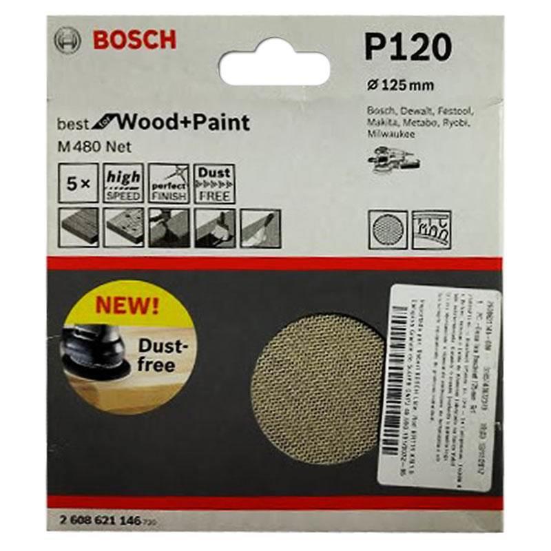 Disco de Lixa Tipo Tela 5 POL M480 Boschnet c/ Velcro Grana 120 com 5 Unidades P120 BOSCH