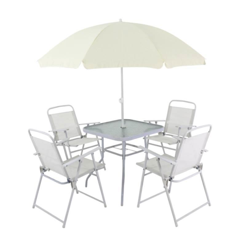 Conjunto Miami para Jardim com Mesa. 4 Cadeiras e Ombrellone Branco 85400 BEL