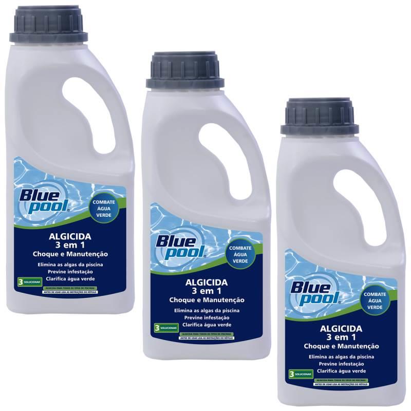 Algicida Líquido 3 em 1 para Piscinas 1L Kit com 3 Unidades 255120B Bluepool by FLUIDRA