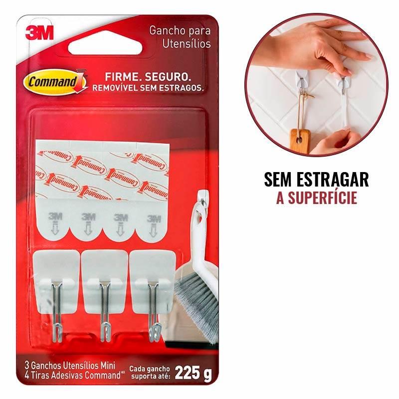 Gancho Plástico Command p/ Utensílios Pequenos até 225gr c/ 3 Unidades 3M