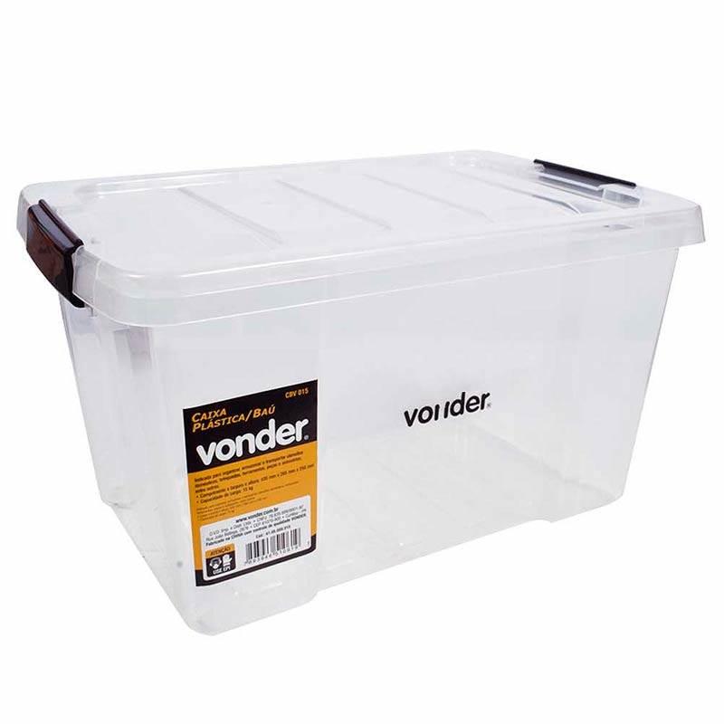 Caixa Plástica Transparente Tipo Baú 43.5 x 28.5 x 25 CM CBV 015 VONDER