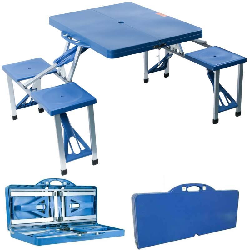 Mesa de Camping Dobrável de Alumínio com 4 Banquetas Vira Maleta IMPORTWAY